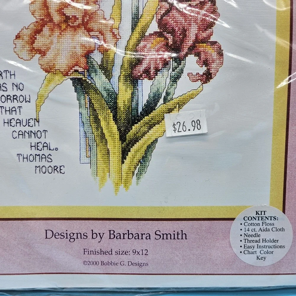 VTG Bobbie G Designs Cross Stitch Kit HEAVEN HEALS 9x12 Religious Cross Flowers